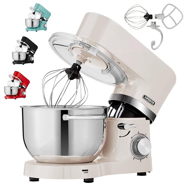 Arebos 1500 W stand mixer in cream with two stainless steel bowls