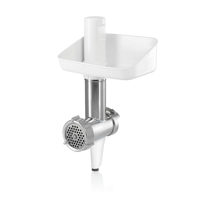 Bosch MUZ5FW1 meat grinder attachment in white and cast aluminum