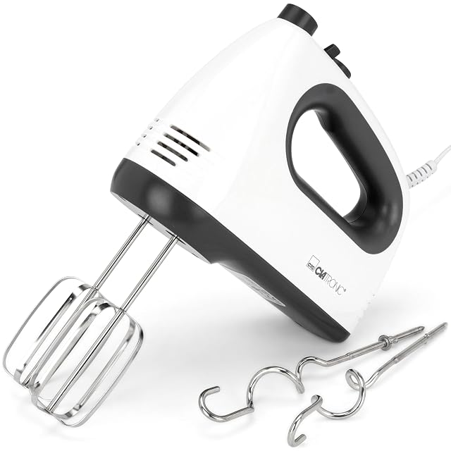 Clatronic HM 3775 hand mixer with stainless steel whisks and dough hooks