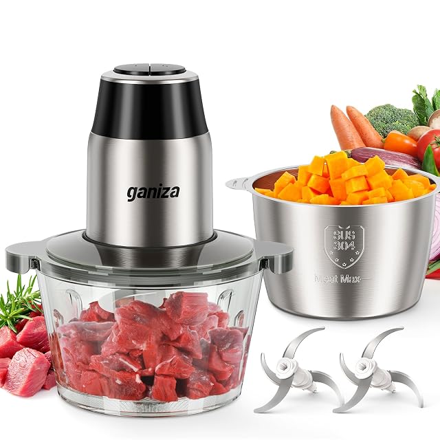 Ganiza food processor with two bowls glass and stainless steel 450W meat grinder