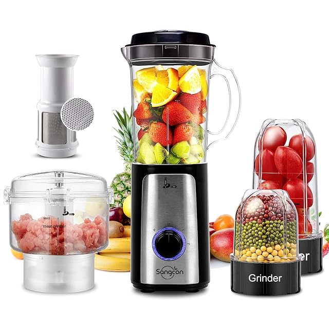 Sangcon 5-in-1 blender and food processor set with pitcher chopper bowl and cups