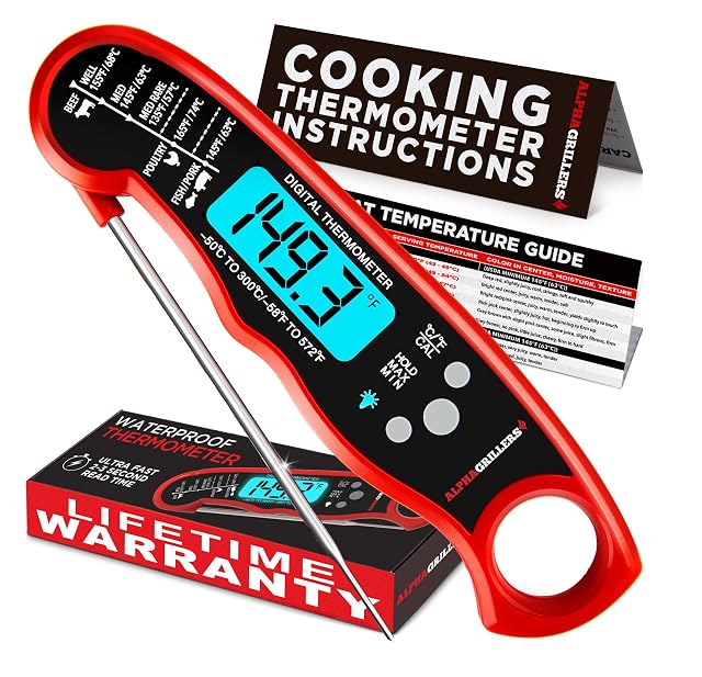 Alpha Grillers instant read digital meat thermometer with blue backlight