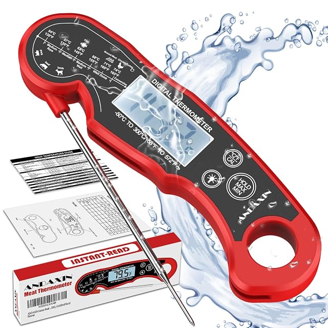 ANDAXIN waterproof digital instant read meat thermometer with backlight in red and black