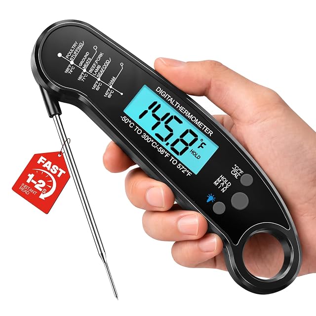 ONFIKY IP67 sealed digital meat thermometer with backlit LCD and magnetic back