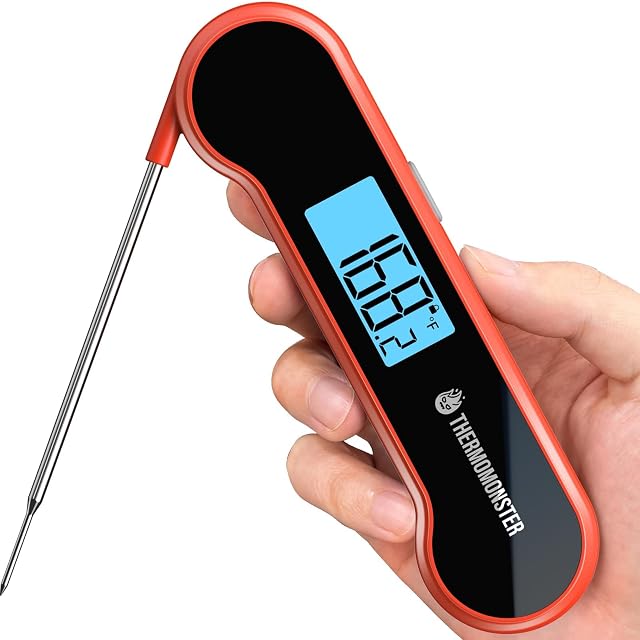 ThermoMonster red instant read thermocouple meat thermometer with auto flip display