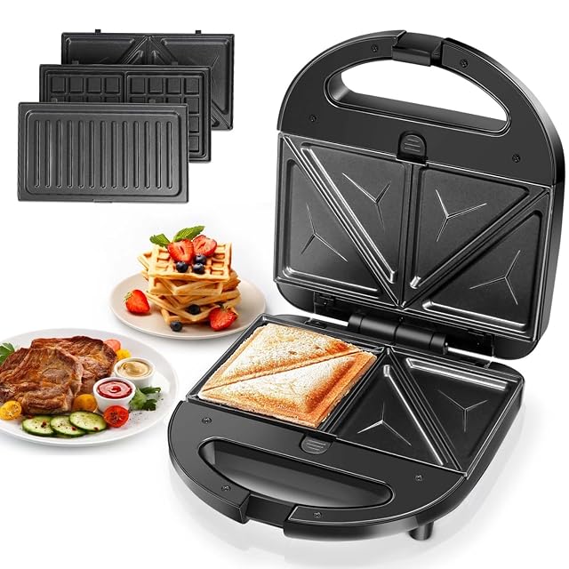 Aigostar 3 in 1 electric sandwich maker with removable nonstick plates