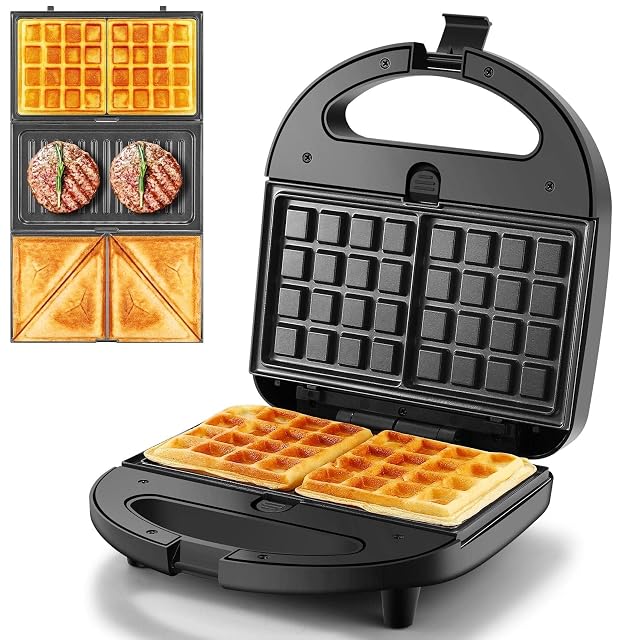 OSTBA 3-in-1 waffle sandwich and grill maker with removable nonstick plates