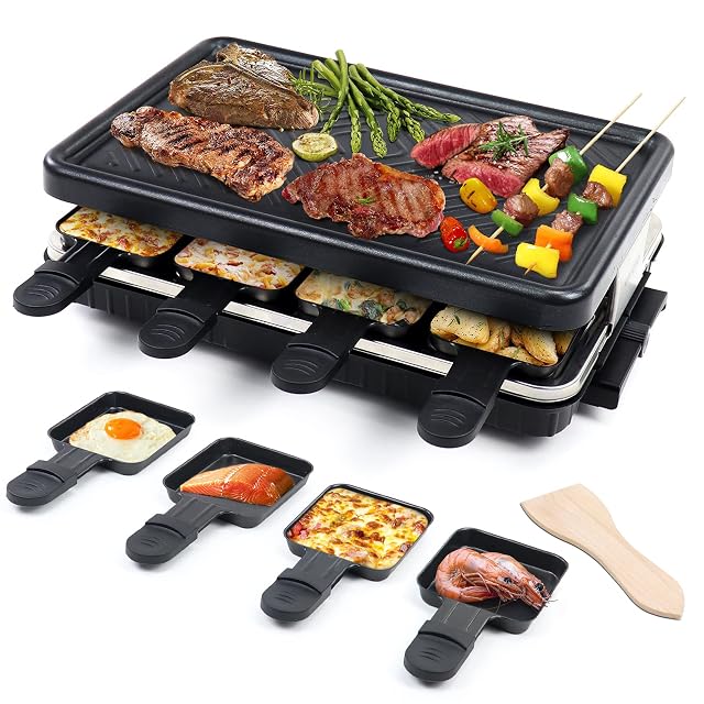 HengBO raclette grill for eight people with non-stick plate and pans
