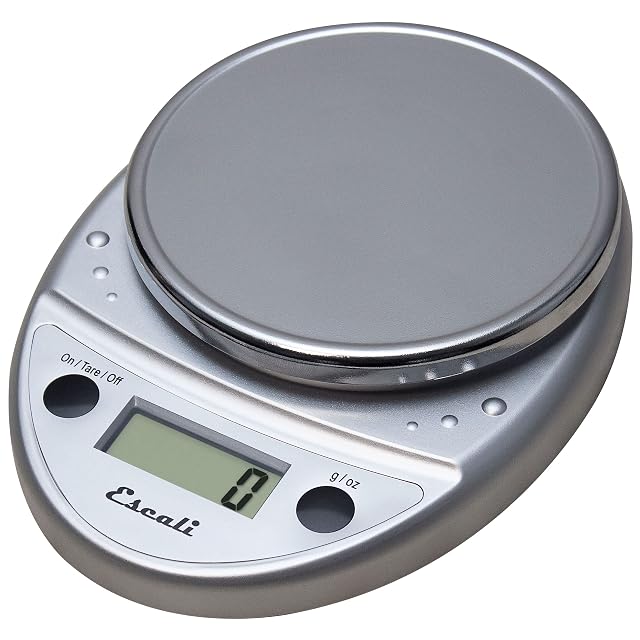 Escali Primo digital food scale in chrome with two button operation