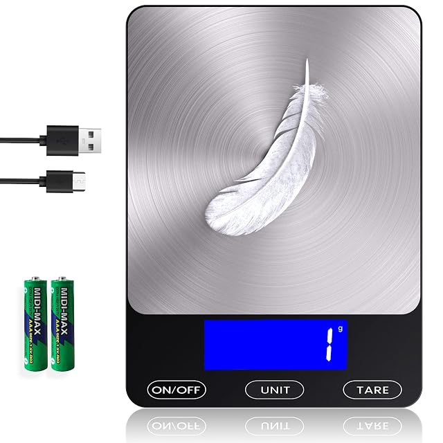 GGQ 33 pound rechargeable digital kitchen food scale with stainless panel