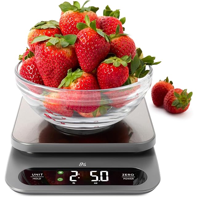 Greater Goods digital food scale with extended display and stainless platform