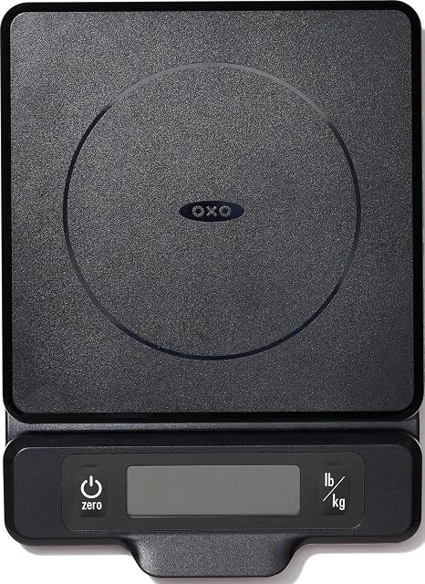 OXO Good Grips 5 pound kitchen scale with pull-out display in black