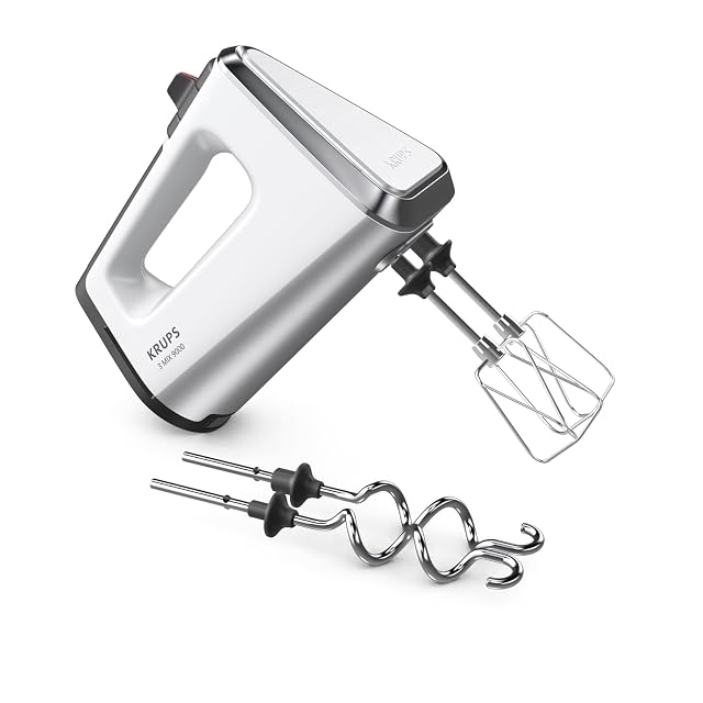Krups 3Mix 9000 GN9101 hand mixer in white with stainless attachments