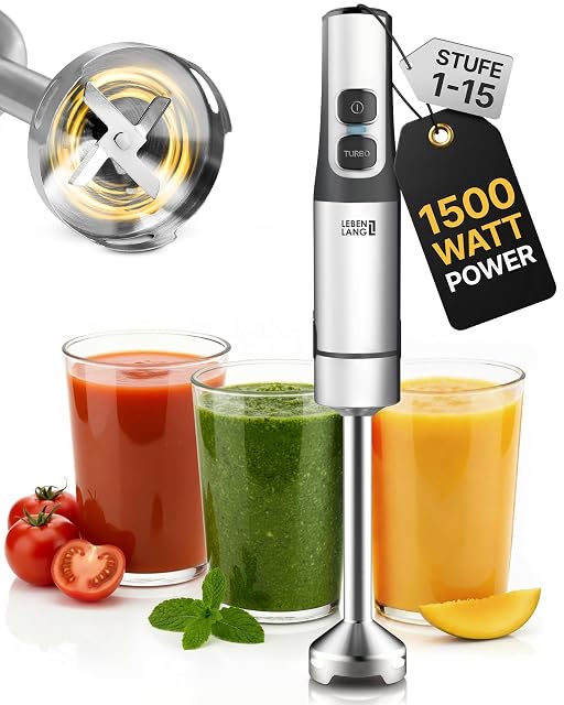 LEBENLANG LBL104 stick blender in stainless steel with 800 ml beaker