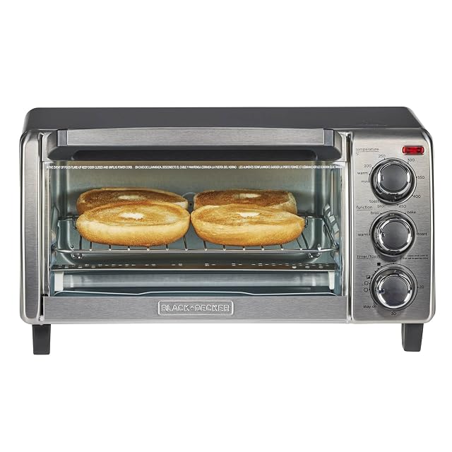 BLACK+DECKER 4 slice stainless steel toaster oven with broiler pan silver
