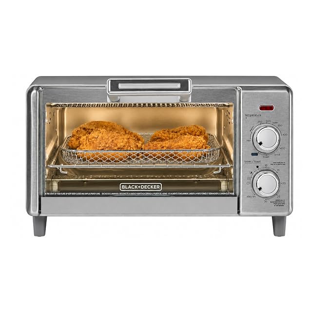 BLACK+DECKER 4-slice air fry toaster oven 5-in-1 countertop oven stainless steel