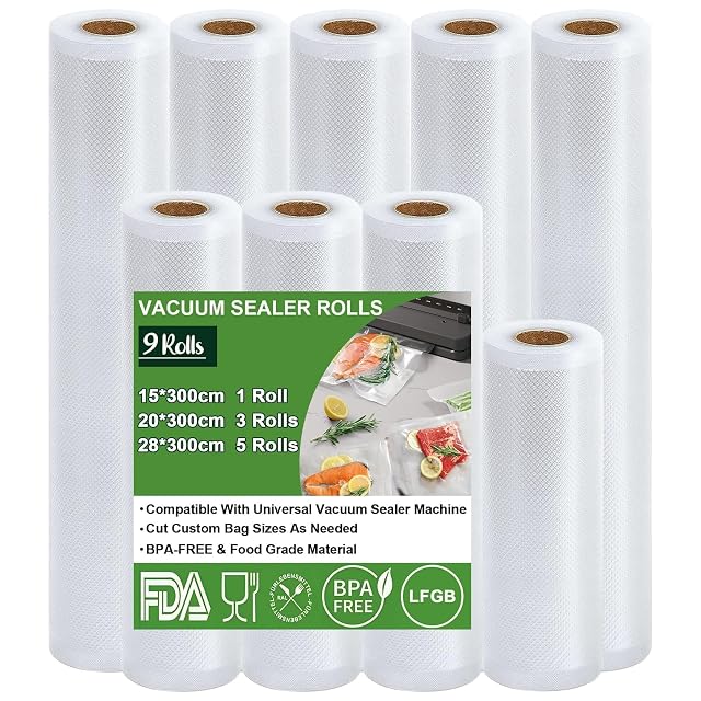 Omtofo vacuum sealer rolls in three widths, nine rolls total