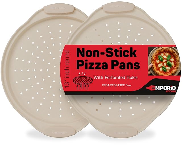 Emporio Kitchen white marble perforated pizza pan with silicone handle two pack