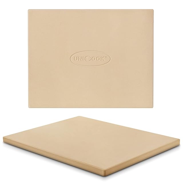 Unicook rectangular cordierite pizza stone 15 by 12 inch with dough scraper