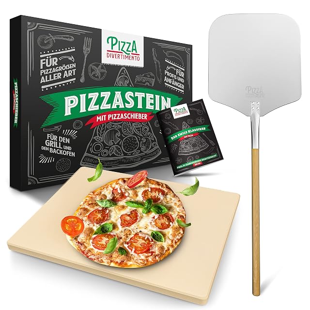 Pizza Divertimento rectangular cordierite pizza stone with long-handled aluminum pizza peel