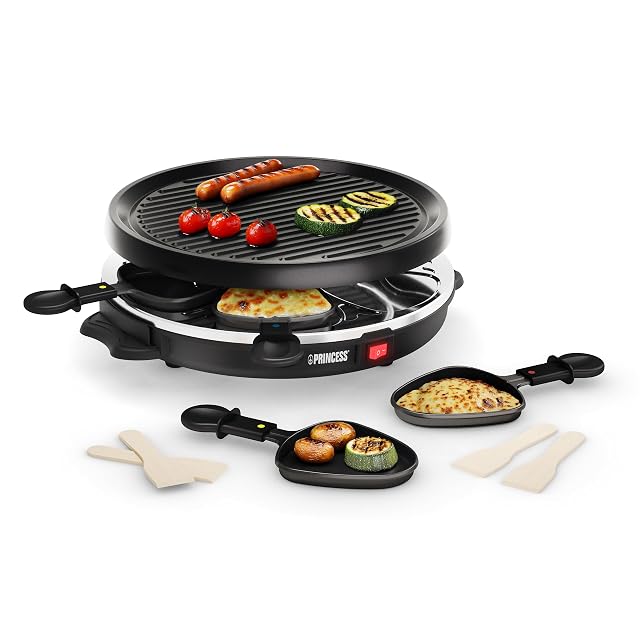 Princess raclette grill with round 30 cm stone plate and six pans