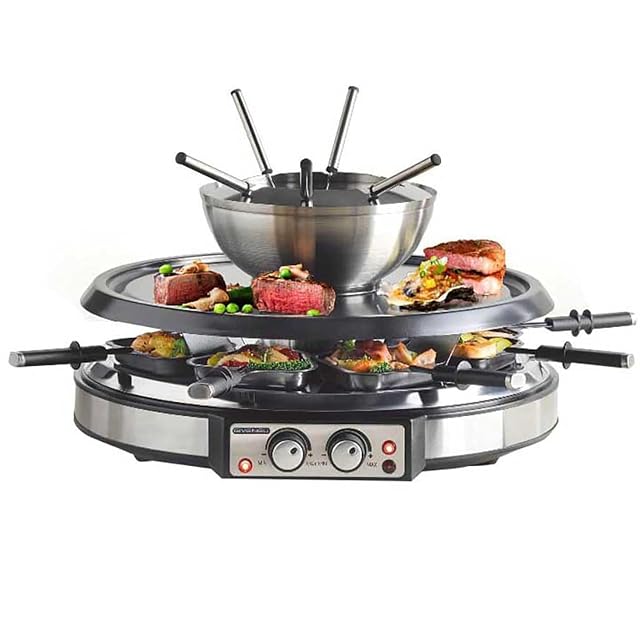 GIVENEU 2-in-1 fondue pot and raclette grill set for eight people 1500W