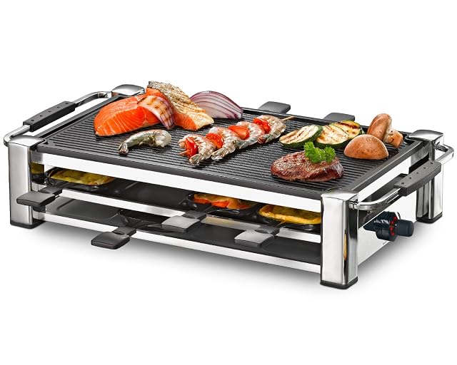 Rommelsbacher RCC 1500 chromed raclette grill with ribbed aluminum plate