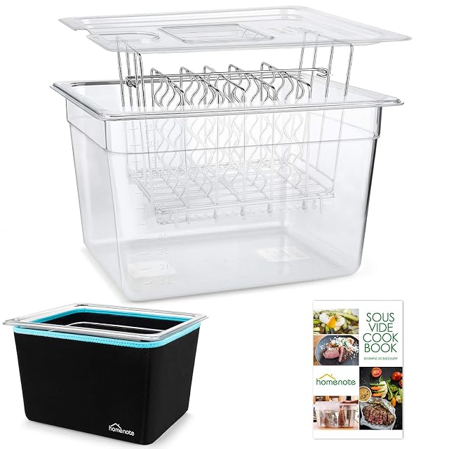 homenote 12 quart sous vide container with pre-cut lid rack and neoprene sleeve