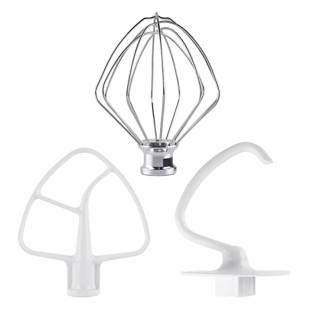 MEET JUICE three piece stand mixer set with scraper flat beater dough hook and whip