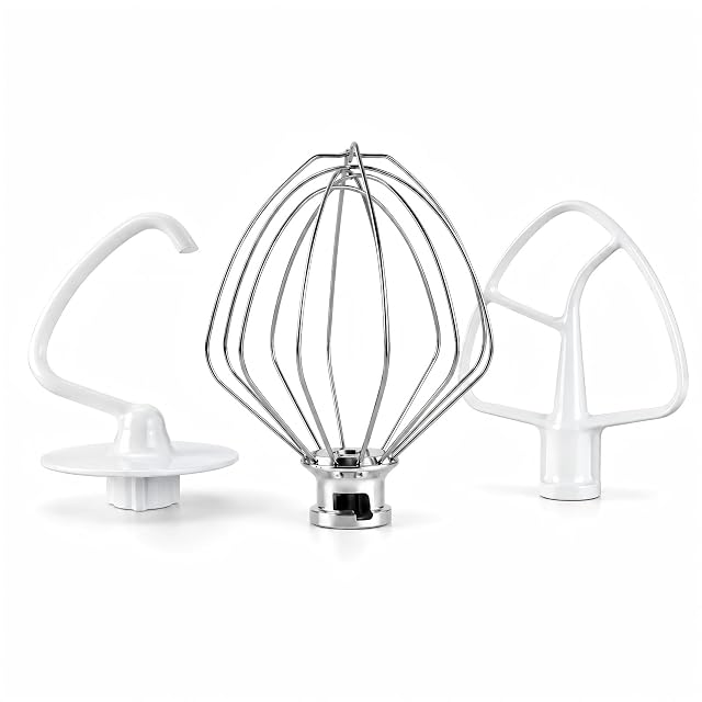 OMOVAN three piece stand mixer attachment set wire whip dough hook flat beater