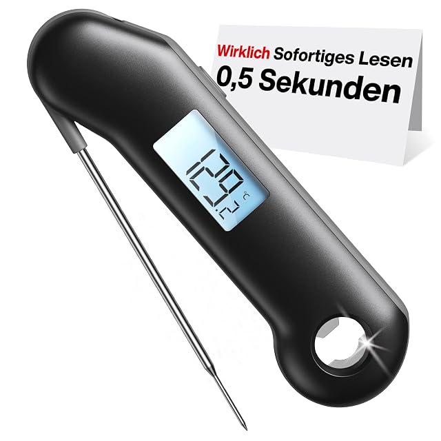 ThermoMaven HT04 red and gray instant-read meat thermometer with rotating backlit display