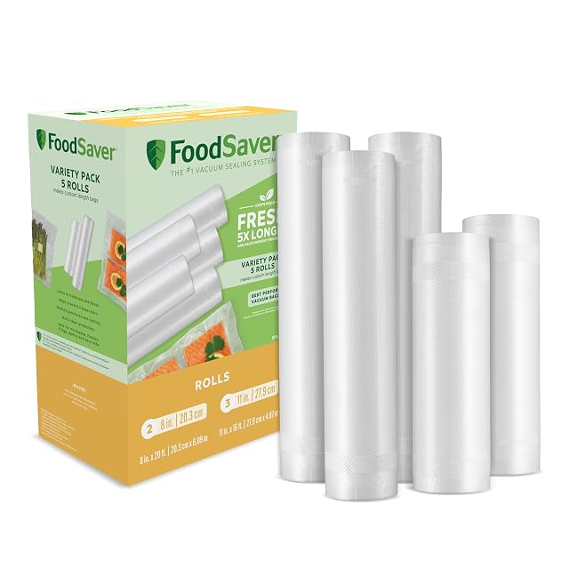 FoodSaver custom length vacuum sealer bag rolls five pack for food storage