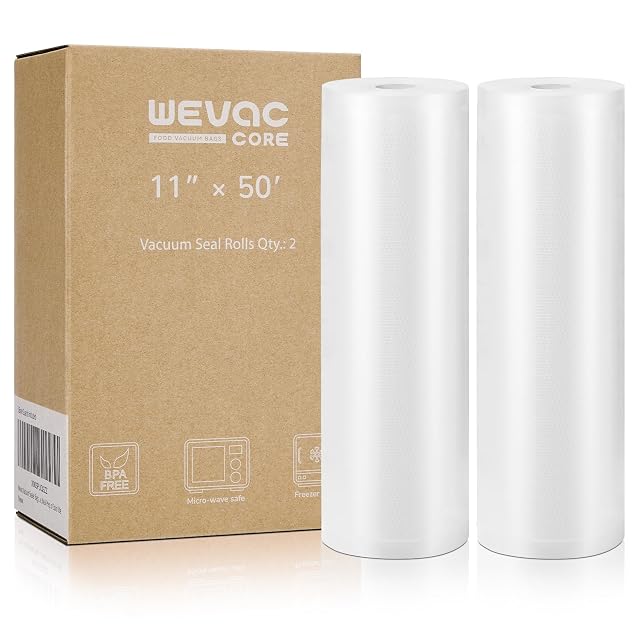 Wevac 11 inch by 50 foot vacuum sealer bag rolls two pack embossed