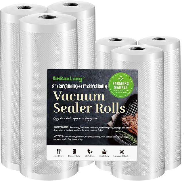 xinbaolong vacuum sealer bag rolls six pack in two widths for food storage