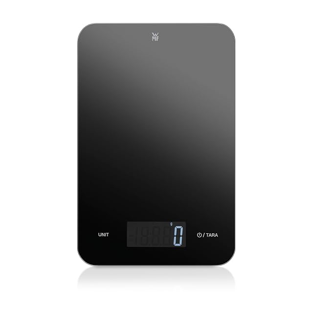 WMF 06.0873.6040 digital kitchen scale with a flat safety-glass weighing surface